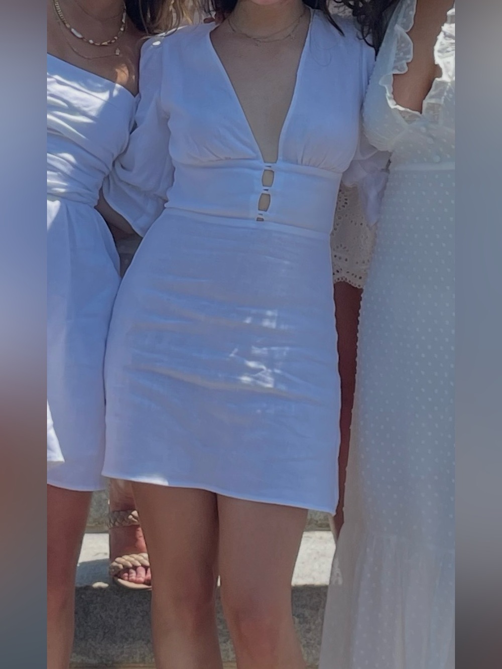 Reformation White Deep-V Mini Dress